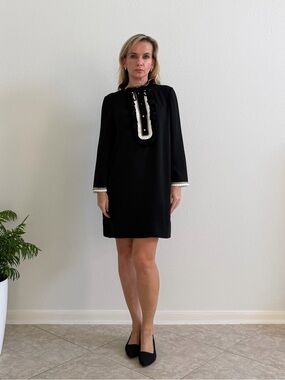 ME+EM Monochrome Detail Shift Mini Dress Black Cream US 8 NWT